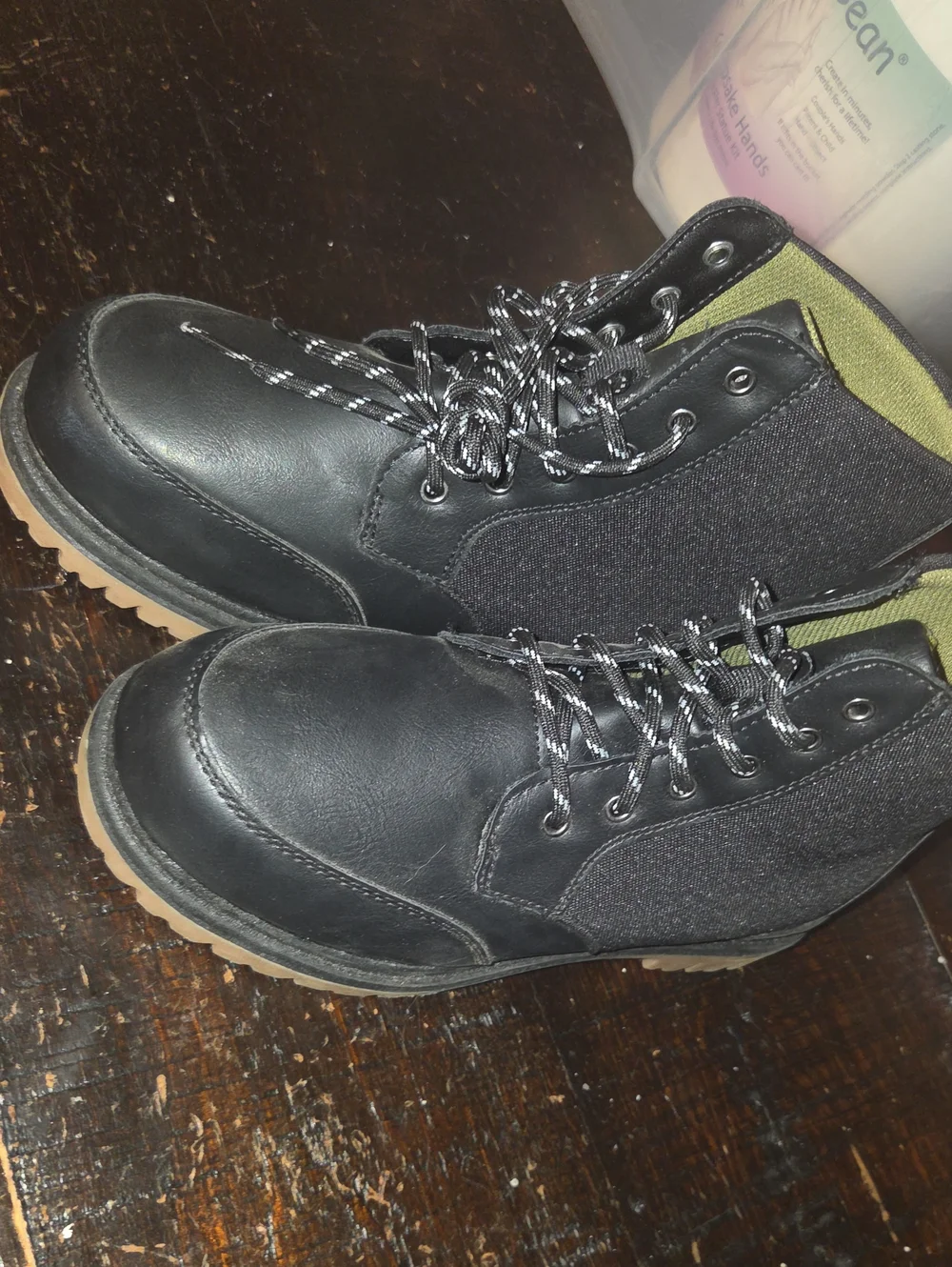 Boys Black and Olive Lace-Up Work Boots New Sz 3